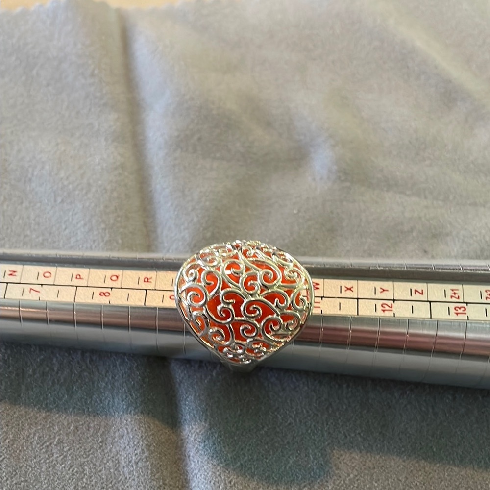 Elegant Silver and Orange Filigree Ring